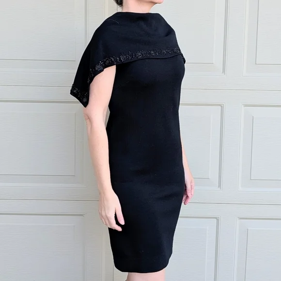 vintage 1960's BLACK KNIT wiggle DRESS 60's S - Picture 4 of 9